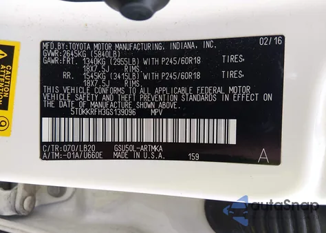 2016 Toyota Highlander Xle V6 from USA, damaged, VIN 5TDKKRFH3GS139096